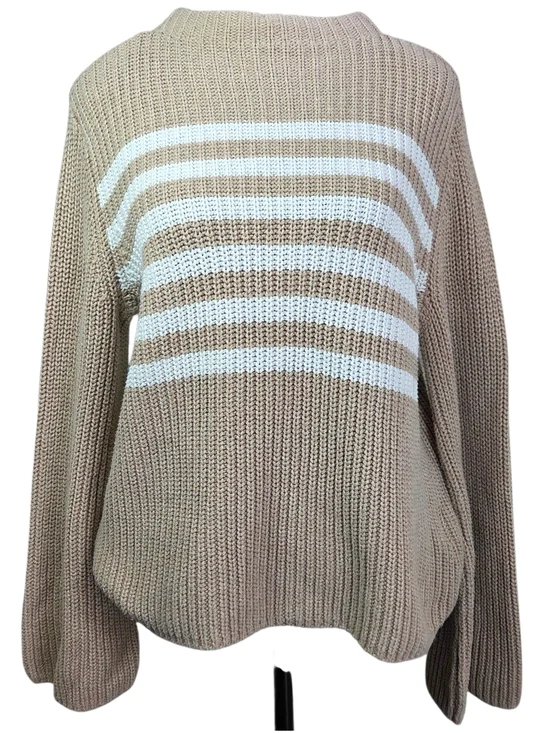 GAP Beige Crewneck Sweater with White Stripes Size Med - Picture 2 of 6